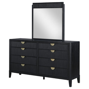English Elm Ennis Eight Drawer Dresser with Fluted Mirror Brushed Gold Pulls Black Finish B062S02452