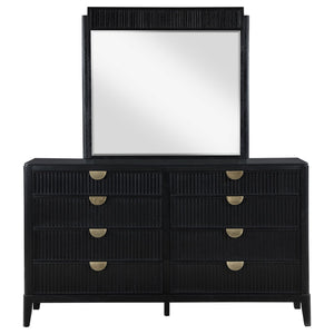 English Elm Ennis Eight Drawer Dresser with Fluted Mirror Brushed Gold Pulls Black Finish B062S02452