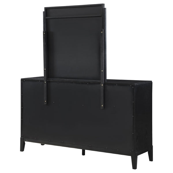 English Elm Ennis Eight Drawer Dresser with Fluted Mirror Brushed Gold Pulls Black Finish B062S02452