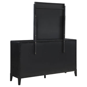English Elm Ennis Eight Drawer Dresser with Fluted Mirror Brushed Gold Pulls Black Finish B062S02452