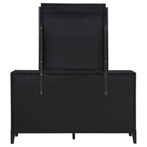 English Elm Ennis Eight Drawer Dresser with Fluted Mirror Brushed Gold Pulls Black Finish B062S02452