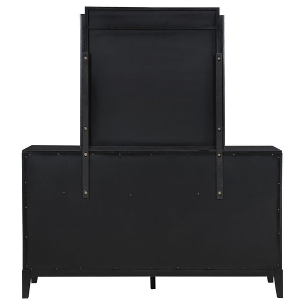 English Elm Ennis Eight Drawer Dresser with Fluted Mirror Brushed Gold Pulls Black Finish B062S02452