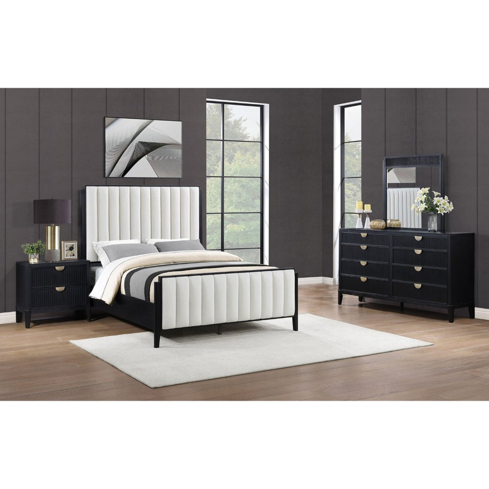 English Elm Ennis Eastern King Bedroom Set with Tufted Headboard Brushed Gold Fluted Drawers B062S02453