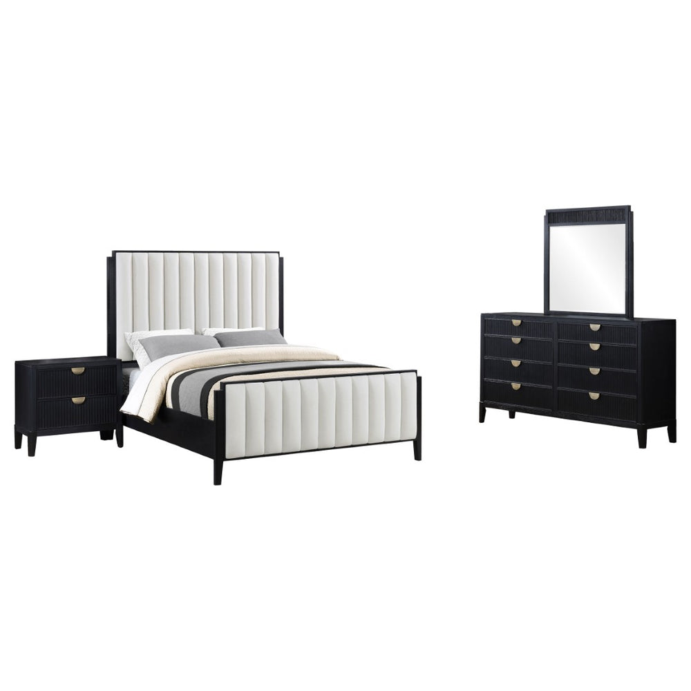 English Elm Ennis Eastern King Bedroom Set with Tufted Headboard Brushed Gold Fluted Drawers B062S02453