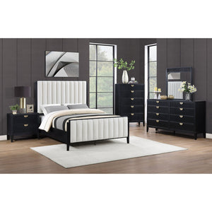 English Elm Ennis Queen Bed Wire-Brushed Black Frame Ivory Channel Tufted Headboard Modern B062S02454
