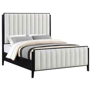 English Elm Ennis Queen Bed Wire-Brushed Black Frame Ivory Channel Tufted Headboard Modern B062S02454