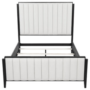 English Elm Ennis Queen Bed Wire-Brushed Black Frame Ivory Channel Tufted Headboard Modern B062S02454