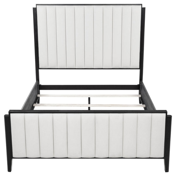 English Elm Ennis Queen Bed Wire-Brushed Black Frame Ivory Channel Tufted Headboard Modern B062S02454