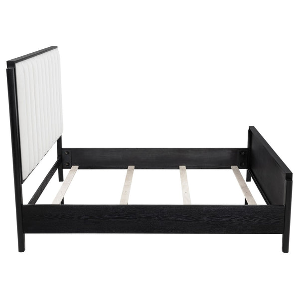 English Elm Ennis Queen Bed Wire-Brushed Black Frame Ivory Channel Tufted Headboard Modern B062S02454