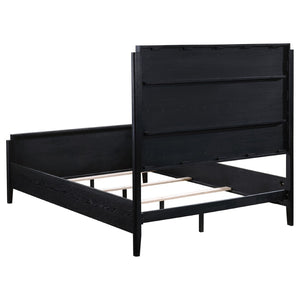 English Elm Ennis Queen Bed Wire-Brushed Black Frame Ivory Channel Tufted Headboard Modern B062S02454