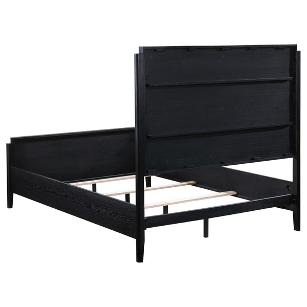 English Elm Ennis Queen Bed Wire-Brushed Black Frame Ivory Channel Tufted Headboard Modern B062S02454