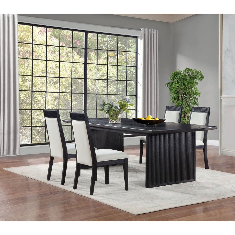 English Elm Ennis Five Piece Extendable Dining Set Wire Brushed Oak Ivory Upholstered Seats B062S02456