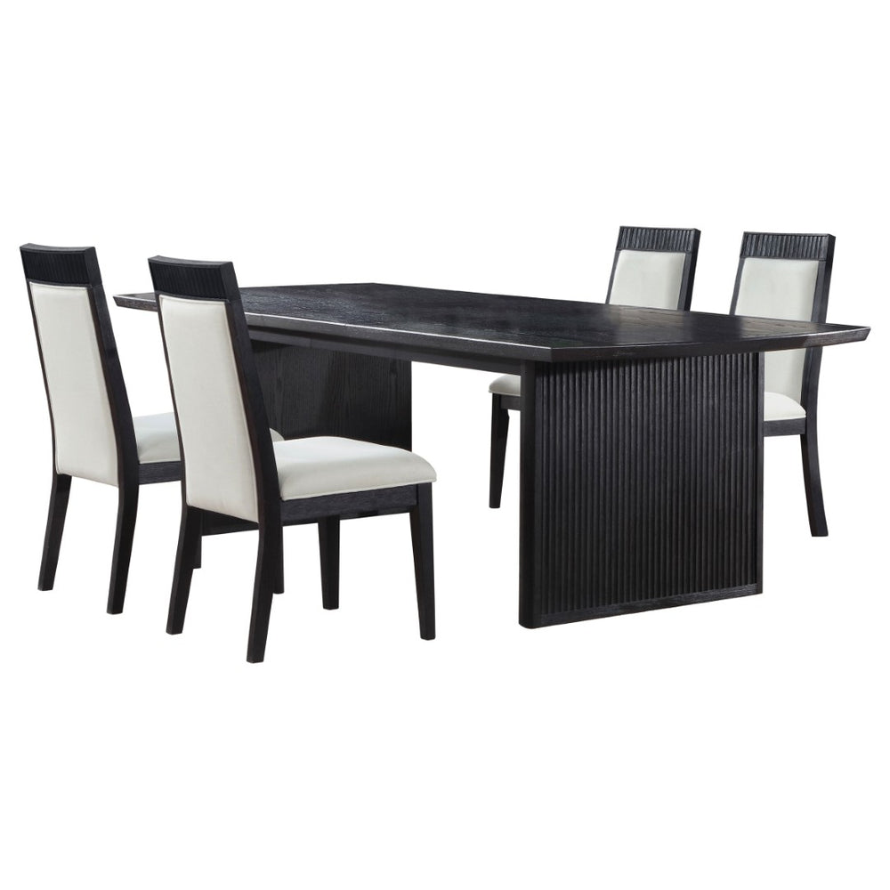 English Elm Ennis Five Piece Extendable Dining Set Wire Brushed Oak Ivory Upholstered Seats B062S02456