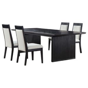 English Elm Ennis Five Piece Extendable Dining Set Wire Brushed Oak Ivory Upholstered Seats B062S02456