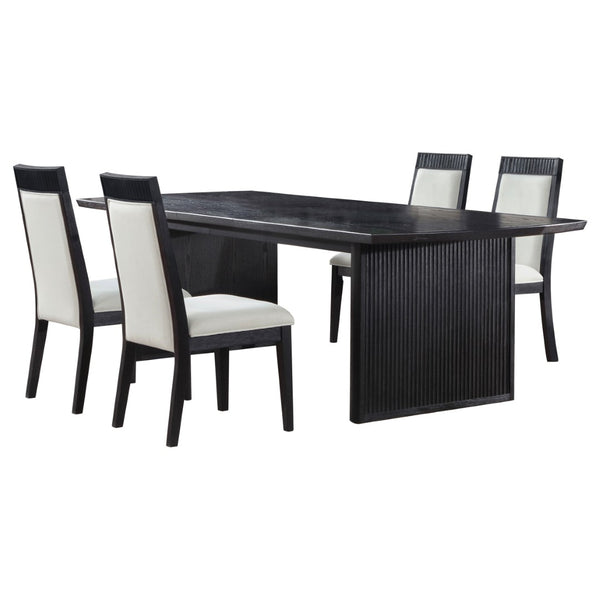 English Elm Ennis Five Piece Extendable Dining Set Wire Brushed Oak Ivory Upholstered Seats B062S02456