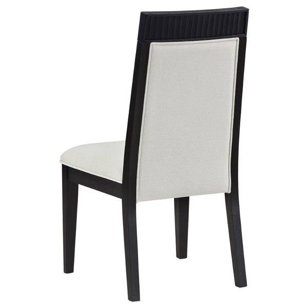 English Elm Ennis Rectangular Extension Dining Set with Reeded Black Frame and Ivory Upholstered Chairs B062S02457