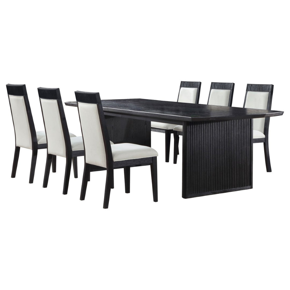 English Elm Ennis Rectangular Extension Dining Set with Reeded Black Frame and Ivory Upholstered Chairs B062S02457