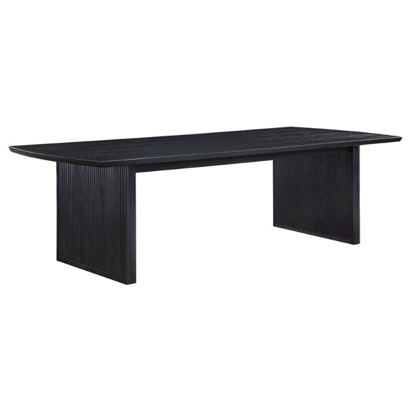 English Elm Ennis Rectangular Extension Dining Set with Reeded Black Frame and Ivory Upholstered Chairs B062S02457