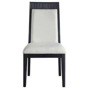 English Elm Ennis Rectangular Extension Dining Set with Reeded Black Frame and Ivory Upholstered Chairs B062S02457