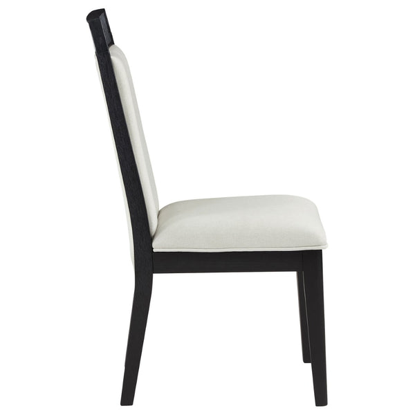 English Elm Ennis Rectangular Extension Dining Set with Reeded Black Frame and Ivory Upholstered Chairs B062S02457