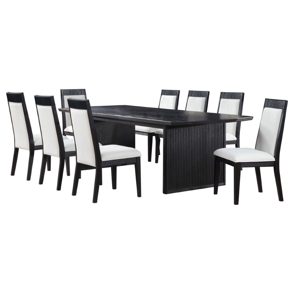 English Elm Ennis 9 Piece Rectangular Oak Veneer Dining Set with Ivory Upholstered Seating B062S02458