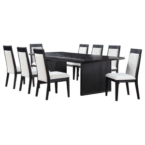 English Elm Ennis 9 Piece Rectangular Oak Veneer Dining Set with Ivory Upholstered Seating B062S02458