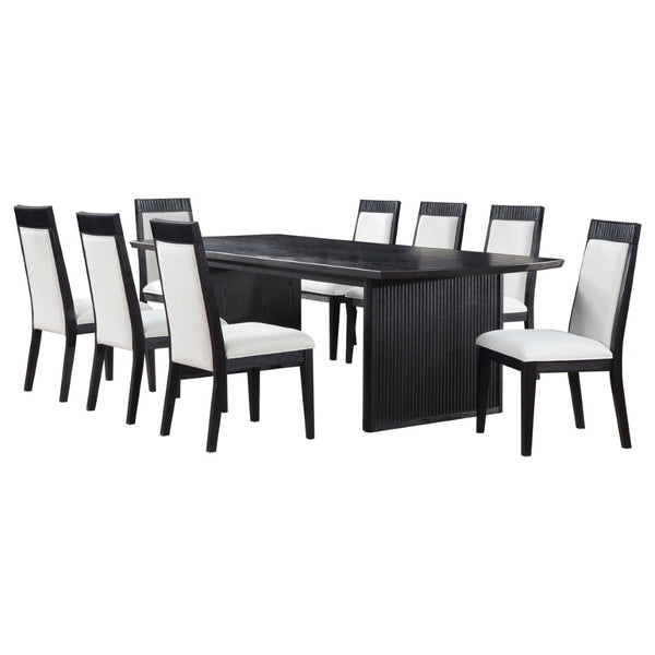 English Elm Ennis 9 Piece Rectangular Oak Veneer Dining Set with Ivory Upholstered Seating B062S02458