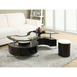 English Elm Marley Tempered Glass Coffee Table Set with Upholstered Stools and Hidden Storage B062S02459
