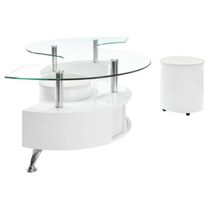 English Elm Marley Sculptural Glass Top Coffee Table Set with Hidden Storage and Padded Stools B062S02460