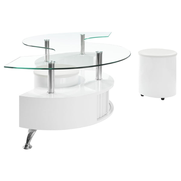 English Elm Marley Sculptural Glass Top Coffee Table Set with Hidden Storage and Padded Stools B062S02460