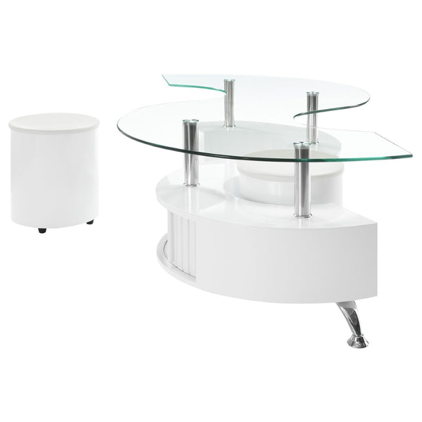 English Elm Marley Sculptural Glass Top Coffee Table Set with Hidden Storage and Padded Stools B062S02460
