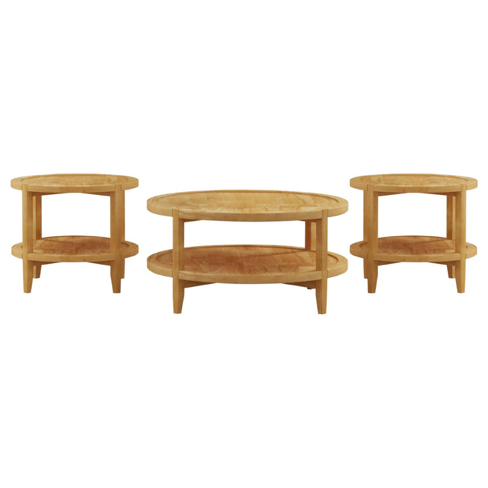English Elm Elliott Maple Rubberwood 3 Piece Round Coffee and End Table Set for Living Room B062S02469