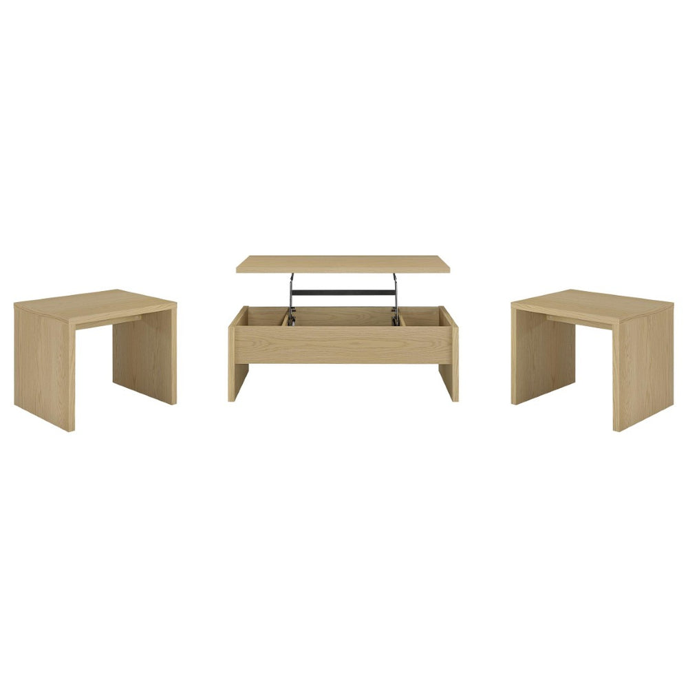 English Elm Parker Three Piece Living Room Set with Lift Top Storage and Light Oak Finish B062S02472
