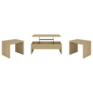 English Elm Parker Three Piece Living Room Set with Lift Top Storage and Light Oak Finish B062S02472