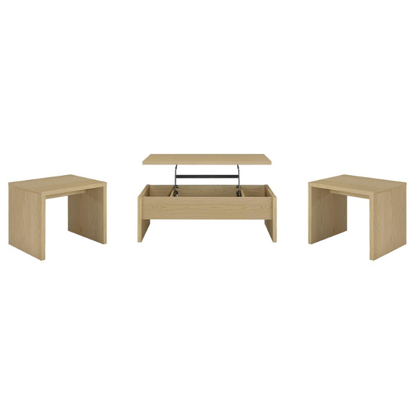 English Elm Parker Three Piece Living Room Set with Lift Top Storage and Light Oak Finish B062S02472