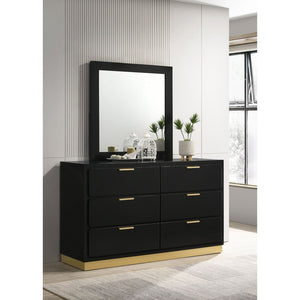 English Elm Napa Matte Black Six Drawer Dresser with Brushed Gold Pulls and Coordinating Wall Mirror B062S02475
