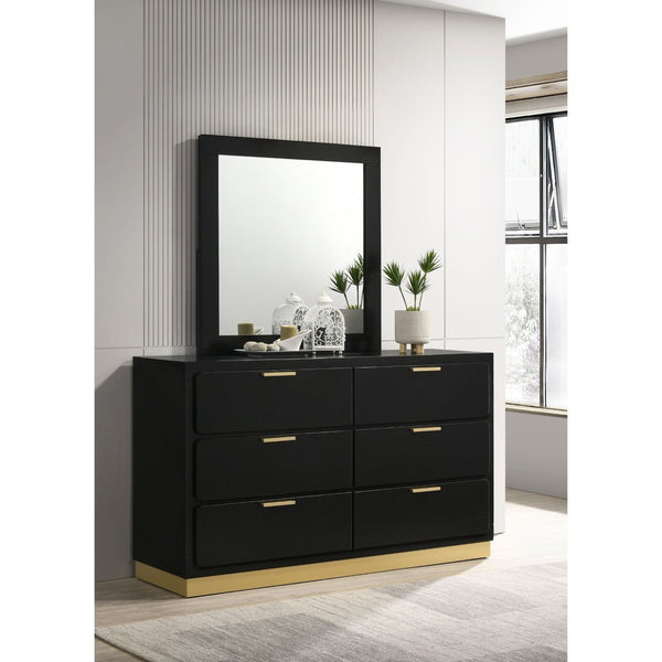 English Elm Napa Matte Black Six Drawer Dresser with Brushed Gold Pulls and Coordinating Wall Mirror B062S02475