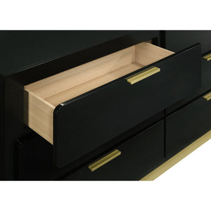 English Elm Napa Matte Black Six Drawer Dresser with Brushed Gold Pulls and Coordinating Wall Mirror B062S02475