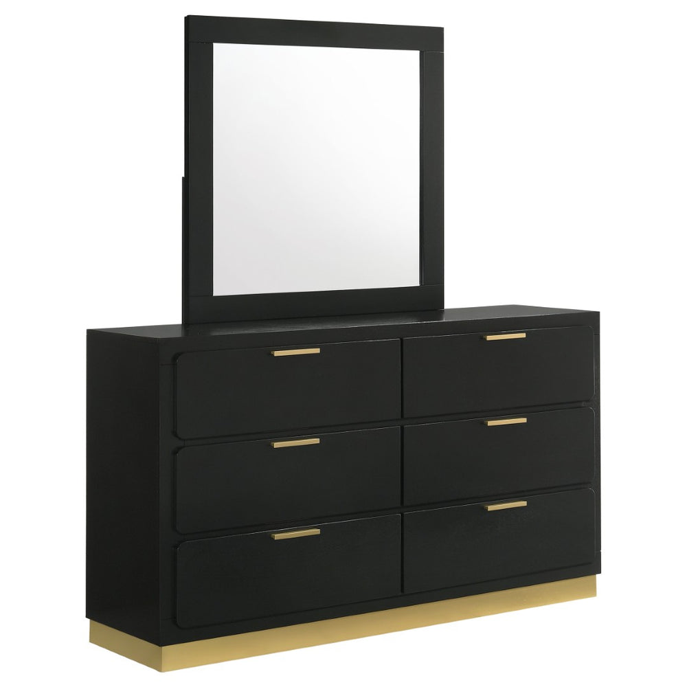 English Elm Napa Matte Black Six Drawer Dresser with Brushed Gold Pulls and Coordinating Wall Mirror B062S02475