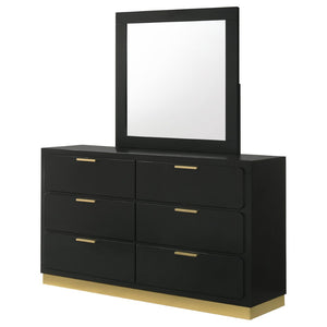 English Elm Napa Matte Black Six Drawer Dresser with Brushed Gold Pulls and Coordinating Wall Mirror B062S02475