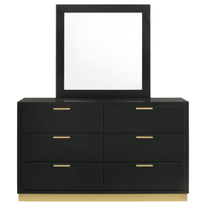 English Elm Napa Matte Black Six Drawer Dresser with Brushed Gold Pulls and Coordinating Wall Mirror B062S02475