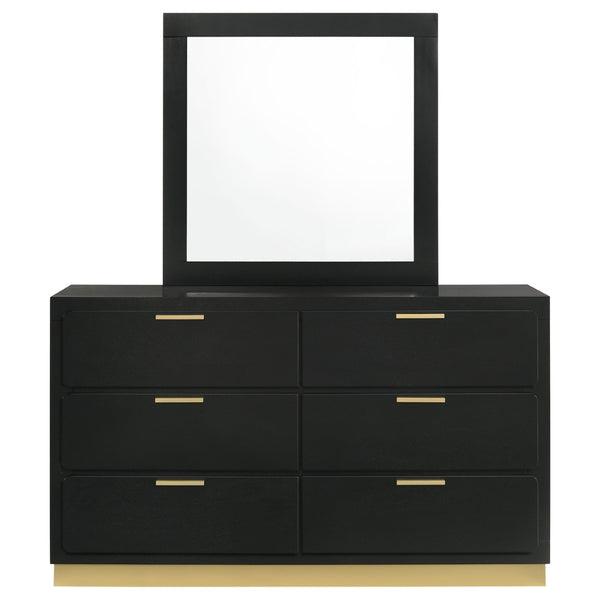 English Elm Napa Matte Black Six Drawer Dresser with Brushed Gold Pulls and Coordinating Wall Mirror B062S02475