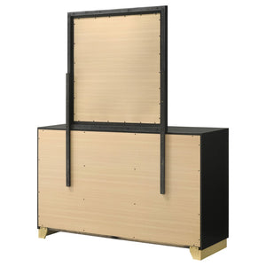 English Elm Napa Matte Black Six Drawer Dresser with Brushed Gold Pulls and Coordinating Wall Mirror B062S02475