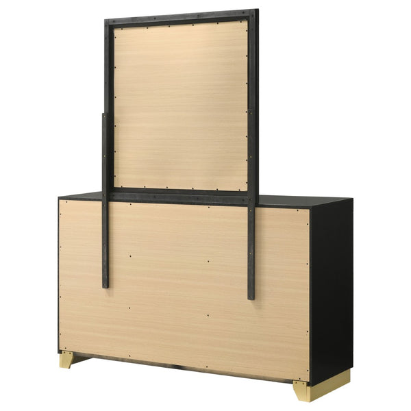 English Elm Napa Matte Black Six Drawer Dresser with Brushed Gold Pulls and Coordinating Wall Mirror B062S02475