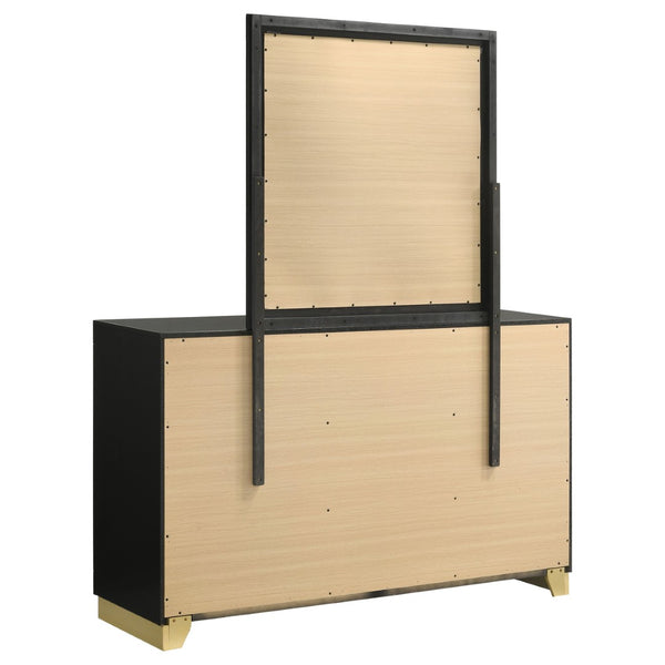 English Elm Napa Matte Black Six Drawer Dresser with Brushed Gold Pulls and Coordinating Wall Mirror B062S02475