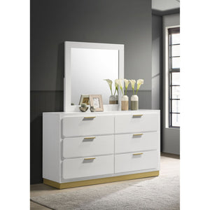 English Elm Napa White Six Drawer Dresser with Mirror Brushed Gold Pulls Modern Bedroom B062S02476