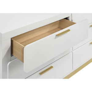 English Elm Napa White Six Drawer Dresser with Mirror Brushed Gold Pulls Modern Bedroom B062S02476