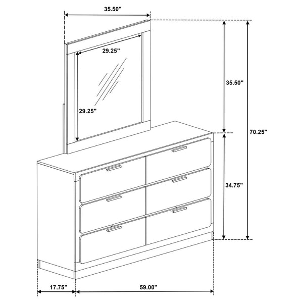 English Elm Napa White Six Drawer Dresser with Mirror Brushed Gold Pulls Modern Bedroom B062S02476