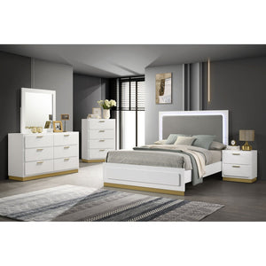 English Elm Napa White Six Drawer Dresser with Mirror Brushed Gold Pulls Modern Bedroom B062S02476