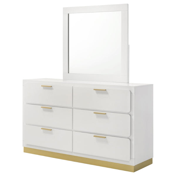 English Elm Napa White Six Drawer Dresser with Mirror Brushed Gold Pulls Modern Bedroom B062S02476